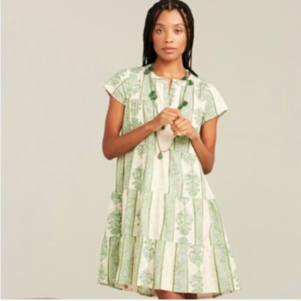 Roller Rabbit Pamela Green & White Floral Printed Shift Mini Dress M